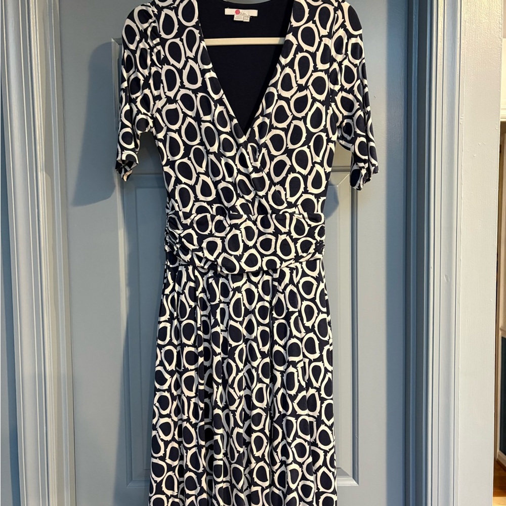 Boden Kassidy Jersey Navy Summer Leaves Midi Dress Pockets Stretch